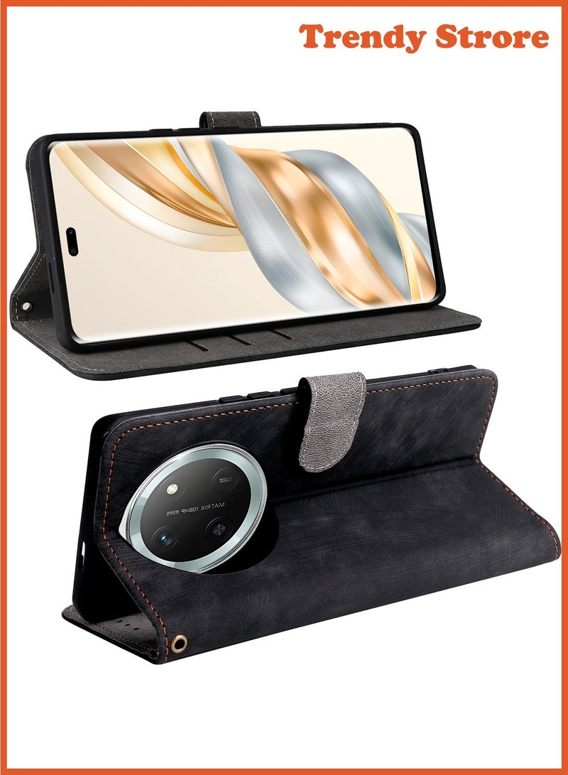 Beauenty For Honor X9c Cover with Hand Strap, PU Leather Full Body Protection Shockproof Flip Mobile Cover, RFID Anti-theft Brush Folio Wallet Case - Image 2